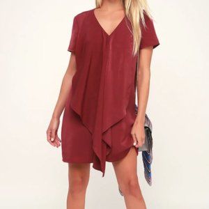 Lulu's Dear Friend Satin Red Drape Front Dress